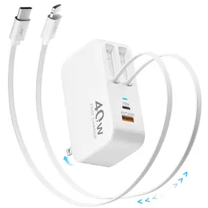 4-in-1 Retractable Wall Charger with Dual USB Ports and 90cm Lightening and Type-C Cables, 40W Fast Charging Foldable Block Compatible with ipad,iPhone 16/15, airpods,Galaxy, Pixel, and More outdoorfun