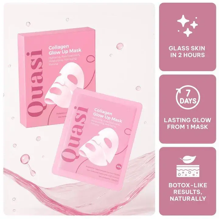 Quasi Collagen Sheet Mask 2.0 - Lifting & Firming, Hydrating Collagen Face Mask for Wrinkle Reduction, Pore Minimization - 2-Hour Hydrated Skin & Youth Boost, Glass Skin In 2 Hours, Pore Control, Hydrating & Elasticity Boost Face Masks