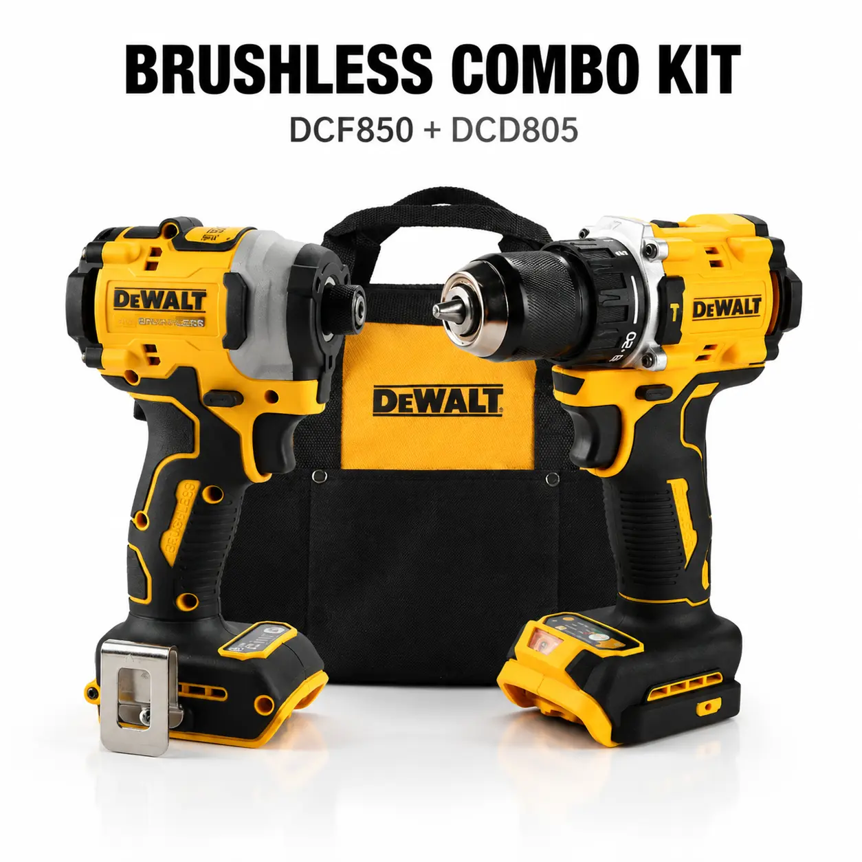 DEWALT DCF850 + DCD805 20V MAX Cordless Brushless Power Tool Combo Kit, Impact Driver & Hammer Drill with Tool Bag for Contractors, Mechanics, Home Renovation & DIY Projects（choose charger battery)