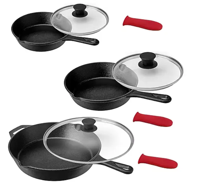 MegaChef Premium 9-Piece Cast Iron Cookware Set Pre-Seasoned Nonstick Pots Pans Skillet Dutch Oven with Lids Heavy Duty Even Heat