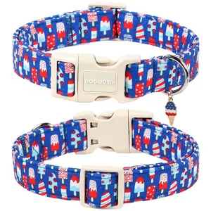 4th of July DOGWONG Dog Collar for Dogs, Summer Popsicle Patriotic Dog Collars, Adjustable Breathable Quick-Release Buckle Collars outdoorfun