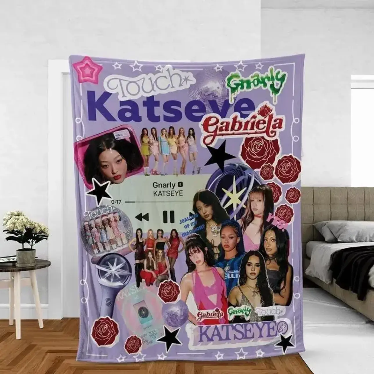 KATSEYE Gnarly Touch Gabriela Throw Blanket for Fans, K-Pop Girl Group Collage Fleece Blanket, Bedroom Decor Bed Blanket for Couch Sofa, Music Lover Gift, Home Essentials