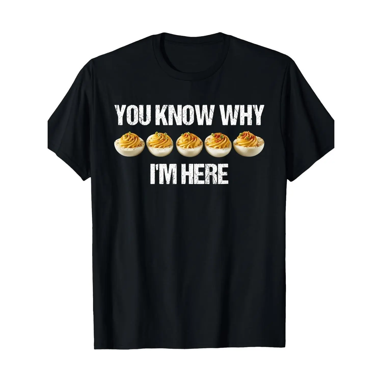 Women's Retro "You Know Why I Am Here" Deviled Egg Graphic Short-Sleeve T-Shirt, Funny Thanksgiving Party Streetwear, Heavyweight Cotton Relaxed Fit Top, Ideal for Holiday Gatherings & Casual Wear, Shortsleeve