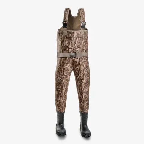 Youth 3.5mm Neoprene Dry Waders, Mossy Oak Bottomland Pattern, Water-Resistant Mud Tire Tread for Outdoor Wading Activities