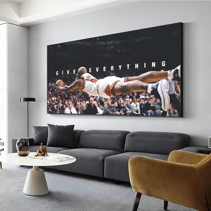 [Sale Up To 40%] [No Frame] Dennis Rodman Motivational Poster - Hustle Quote Basketball Wall Art, Retro Sports Canvas for Gym Office or Game Room