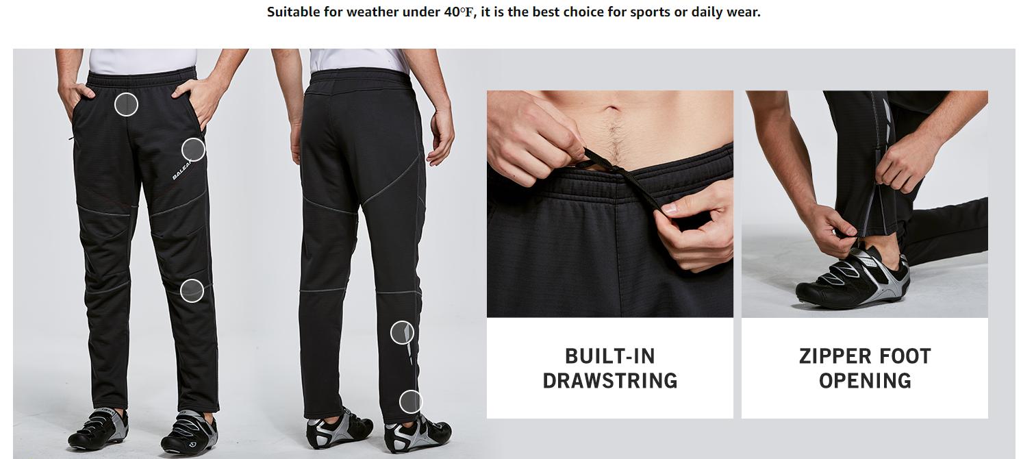 baleaf Men's Winter Cycling Pants Mountain Bike Cold Weather Hiking Gear Windproof Fleece Lined Running Ski Bicycle Clothes