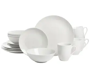Ceramic 16-Piece Dinnerware Set, White, Set of Dining Tableware, Includes Plates, Bowls, Cups & Napkins