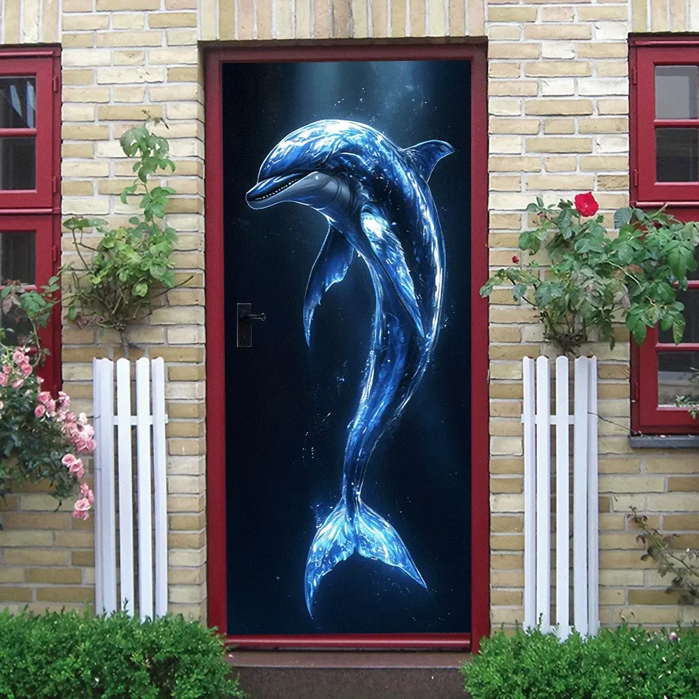 2pcs   Deep Blue Crystal Dolphin Stereo Wall Sticker Kids Room Bedroom Living RoomWall Decor Self Adhesive Removable Waterproof Environmental Protection Home Decoration Creative Ocean Theme Wall Decal