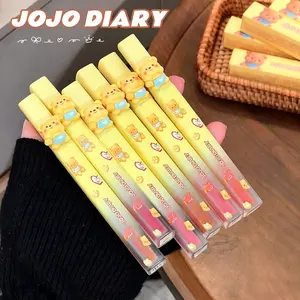 6-piece set Cheese Bear Mirror Lip Gloss, low-saturation nude shades, translucent glossy plump lips, brightening lipstick