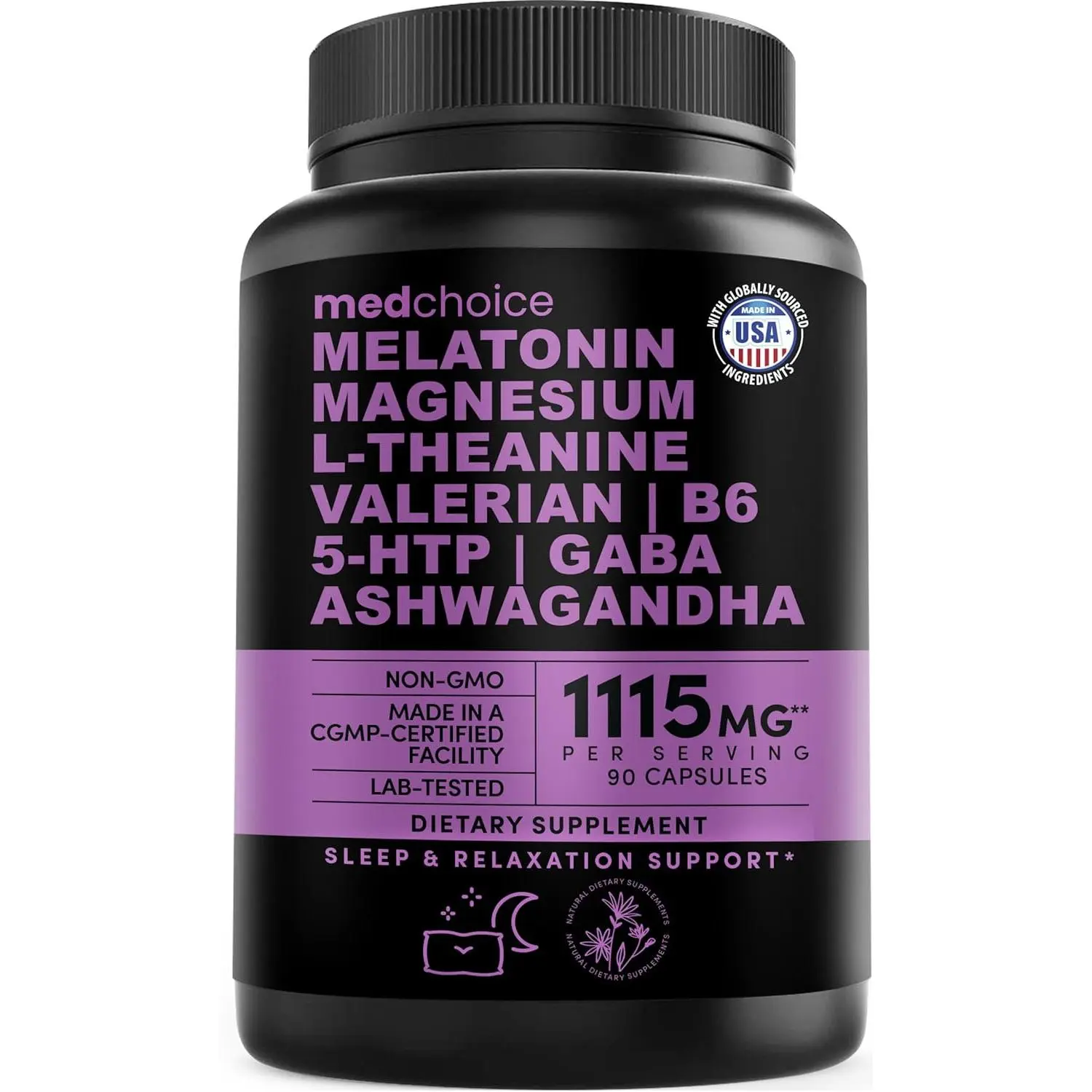 12 in 1 Melatonin Sleep Capsules Natural Sleep Aids for Adults with Melatonin 5mg Magnesium Glycinate 500mg Ashwagandha L-Theanine Valerian Root GABA and 5-HTP for Nighttime Relaxation Deep Sleep Support Calm Mind and Insomnia Relief
