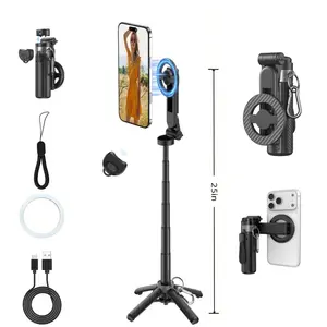 Upgrade 4-in-1 Magnetic Selfie Stick 25in Extended Length Ultra-Stable Bluetooth Remote 360° Rotation Universal Compatibility for Versatile Shooting