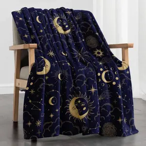 Soft Funny Throw Blanket Star & Moon Pattern Blanket Air-Conditioned Room Warm Nap Blanket For Home & Office