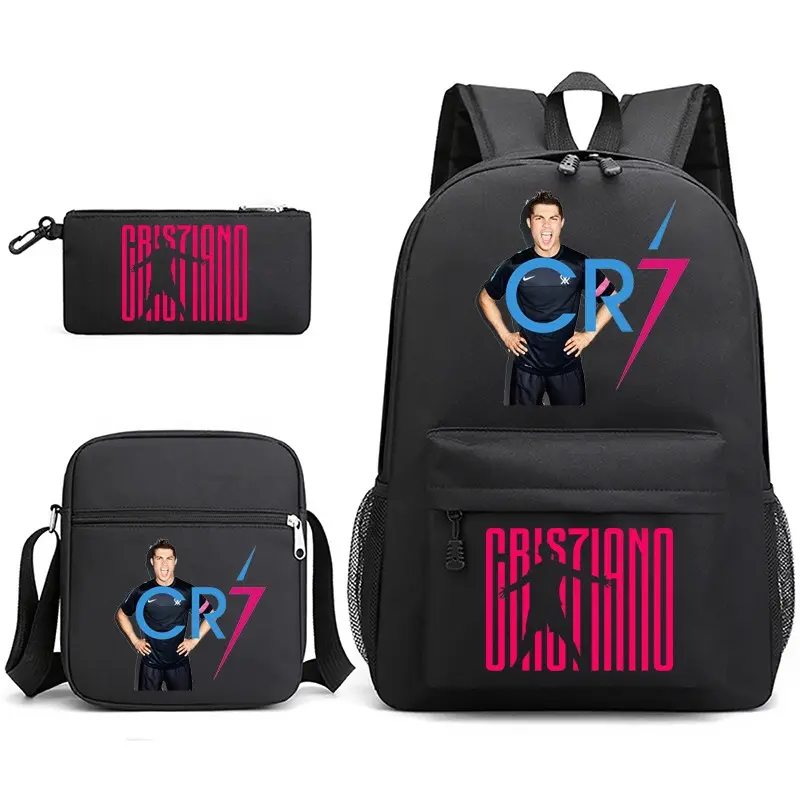 Soccer Backpack Player #7 Ronaldo Backpack with Lunch Box & Pencil Case Lightweight Casual Knapsack for Trave