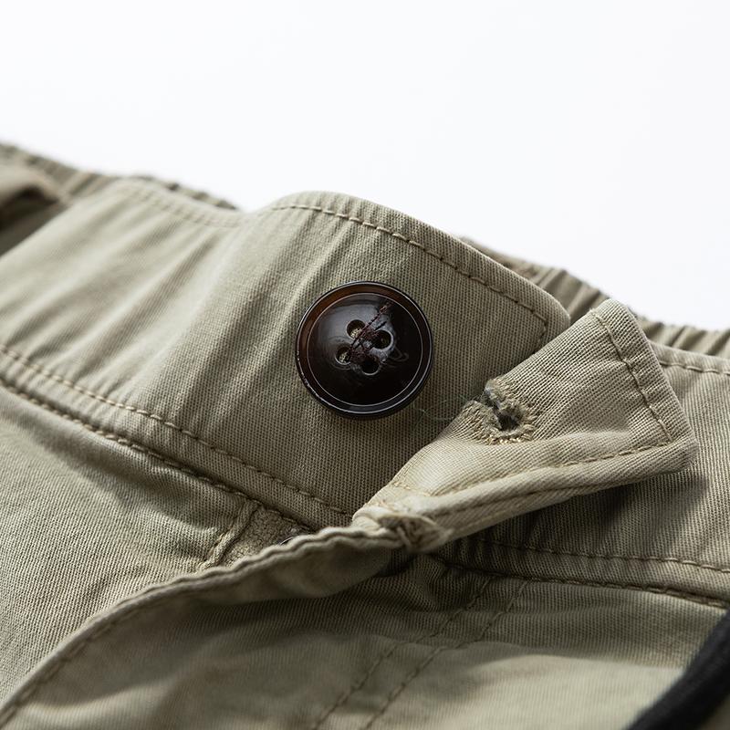 100% Cotton Tactical Cargo Pants with Multiple Pockets, 3D Large Cargo Pockets, Drawstring Bag, Mid-Length Outdoor Hiking Shorts