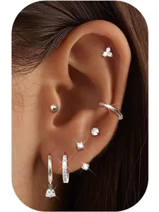Hypoallergenic 14K Gold Plated Stud Hoop Earrings for Women - Surgical Stainless Steel Earrings Trendy Small Hoops Cartilage Earring Stacks Huggie Earring Set for Multiple Piercing Jewelry Studs Earrings Helix Earring
