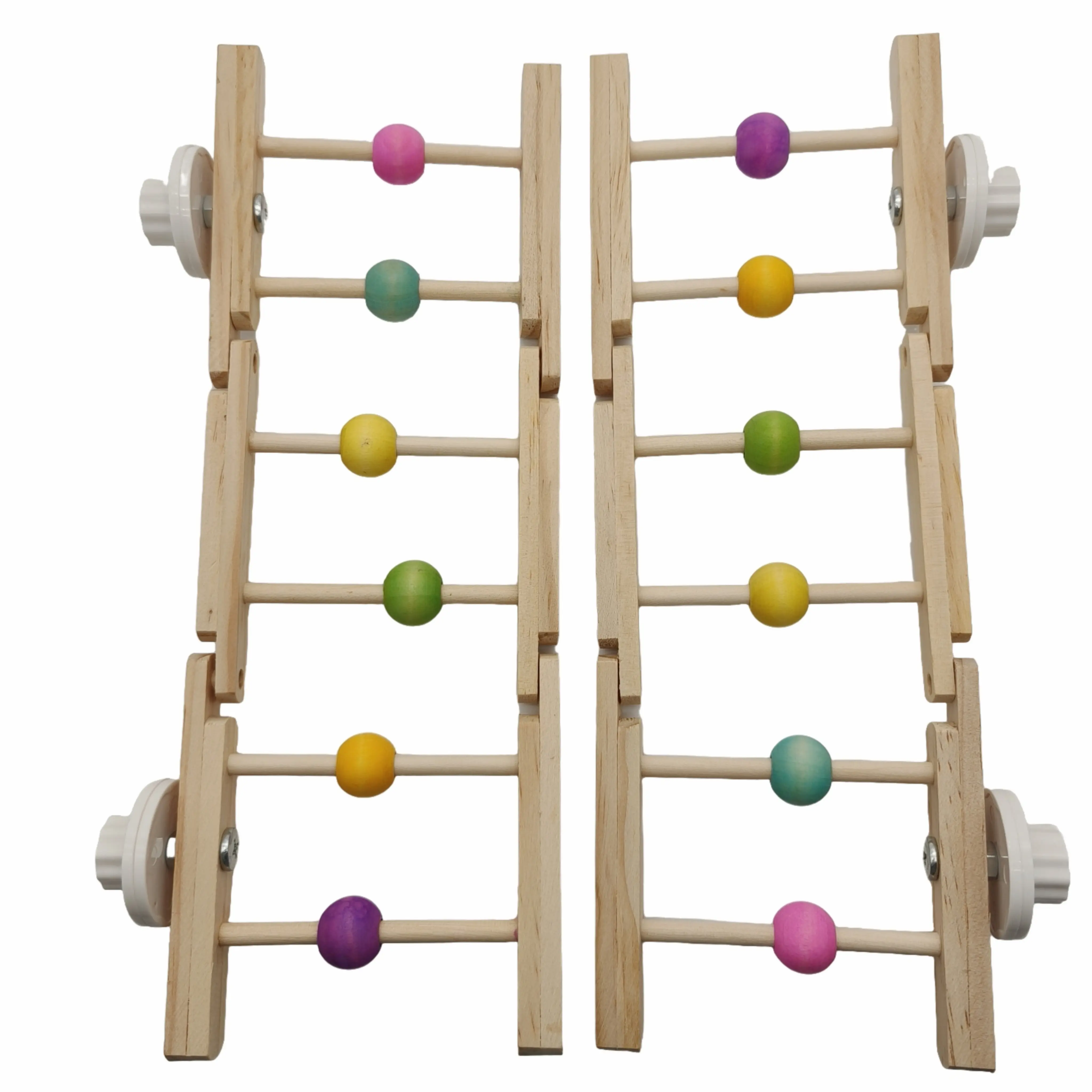 2 Pack Foldable Hardwood Parrot Ladder - 12" Chewable Bird Toy with Food-Grade Dyed Beads, Tri-Section Design & Hand-Twist Nuts for Conures, Cockatiels, Lovebirds (4" Wide) bird supply run water coop swing Chicken Accessories Set Multi-Layer Playstand Gym