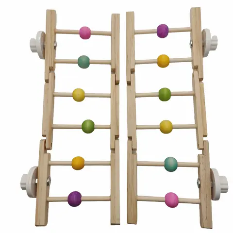2-Pack Foldable 100% Chew-Safe Hardwood Parrot Ladder (12" L x 4" W) - Food-Grade Dyed Gliding Beads, Tri-Section Design, Hand-Twist Nuts, Resists Beak Wear, Tool-Free Setup for Conures/Cockatiels, Dual-Pack Cage Rotation Value Bird Toy Supply, 100% Chew‑