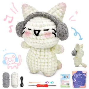 1pc YAMAXIN Headphone Kitten Crochet Set, Mixed Color, Fabric, Animal Crochet Kitwith Step-by-Step Video Tutorials, Crochet Gifts