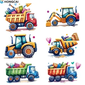 6 Piece Truck & Bulldozer Cartoon Iron-On Transfer Paper, Heat Transfer Stickers for T-Shirts, Clothing, Jackets, Pillows, Backpacks, Mixed Colors