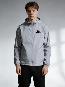 Men's Casual Windproof Jacket Hooded Zipper Closure, Lightweight Motorcycle Riding Coat, Waterproof Fabric, Outdoor Ski Hiking