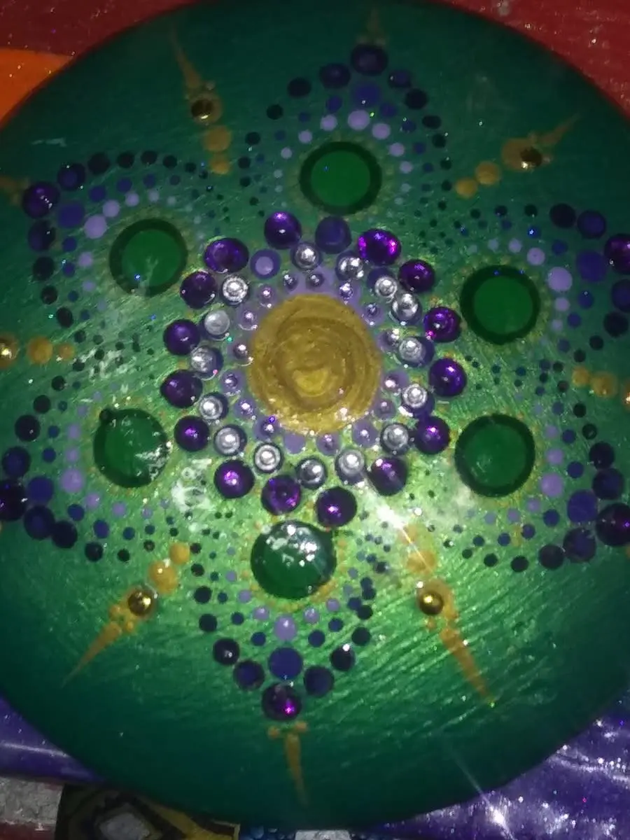 Green Lotus- 4.5" hand crafted and hand painted dot mandala stone