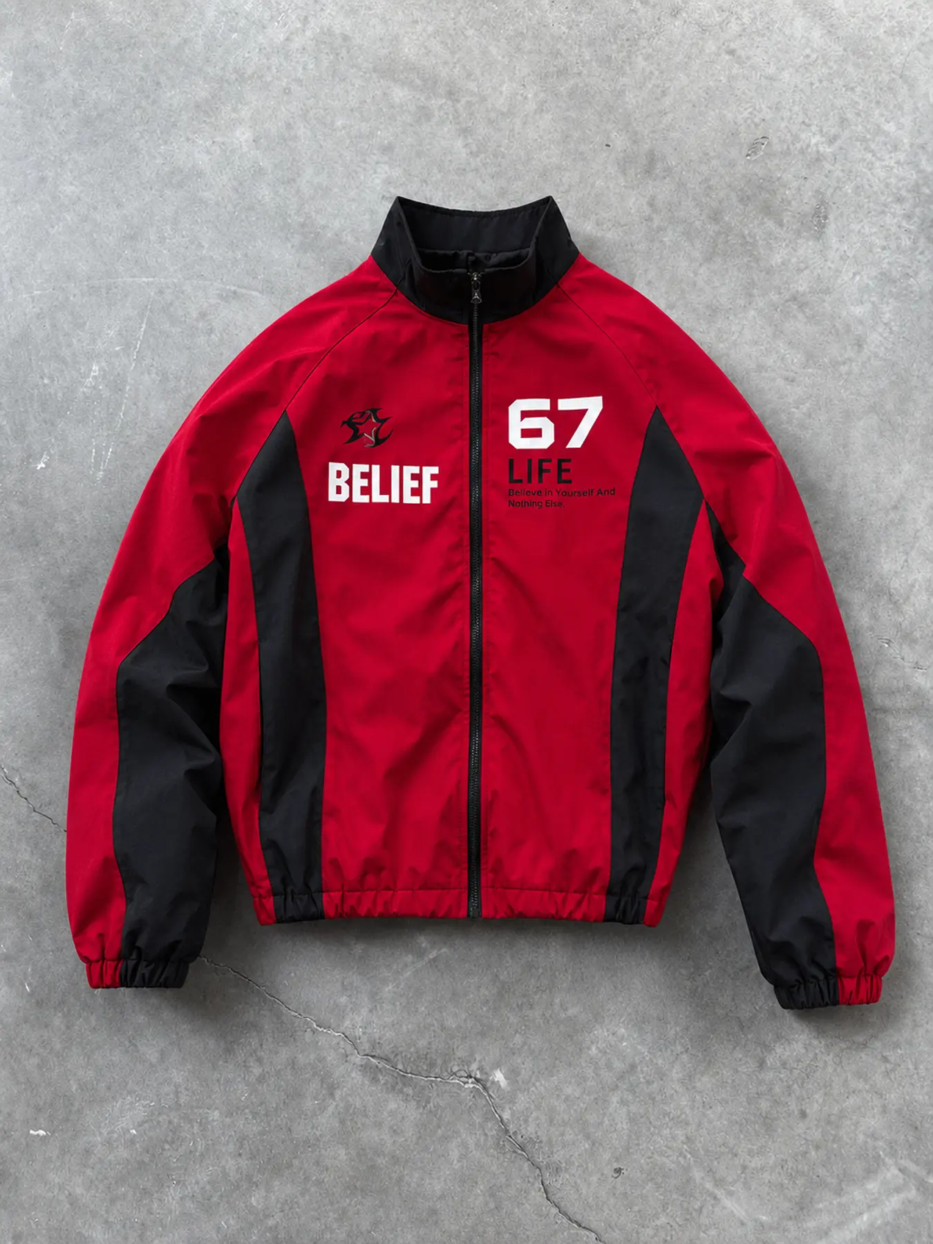 Men's Retro Racing Jacket, Lightweight Color Block Full Zip Streetwear Track Jacket