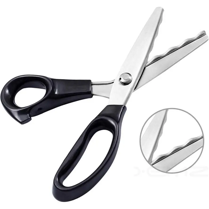 18mm Scalloped Professional Stainless Steel Pinking Scissors - Ergonomic Soft Grip Handles, Serrated & Smooth Blades, Left or Right Hand Use, Tailoring Tool for Edging Fabrics, Leather, Paper - Adults and Kids Arts and Crafts
