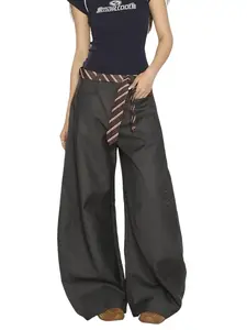 Y2k Streetwear Drawstring Hem  Flap Pocket Pants Trendy Casual Loose Bottoms For Women Fashion Daily Outdoor Vacation Outfit