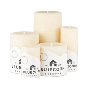 Bluecorn Beeswax Ivory Pure Beeswax Pillar Candles - Unscented, Long Burn Time, Eco-Friendly Decor Ornaments