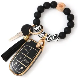 For Jeep Accessories Wristlet Key Fob Cover, Anti-Fingerprint Special TPU Key Case，Compatible With Grand Cherokee Renegade Dodge RAM Durango Challenger Chrysler 200 300 Fiat Smart (Black)