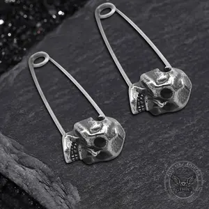 GTHIC Punk Skull Head Grotesque Pin Stainless Steel Earrings for Men Women Statement Jewelry Birthday Gifts