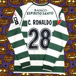 01-03 Portuguese Super League Sporting Lisbon retro home No.28 long sleeves football jersey