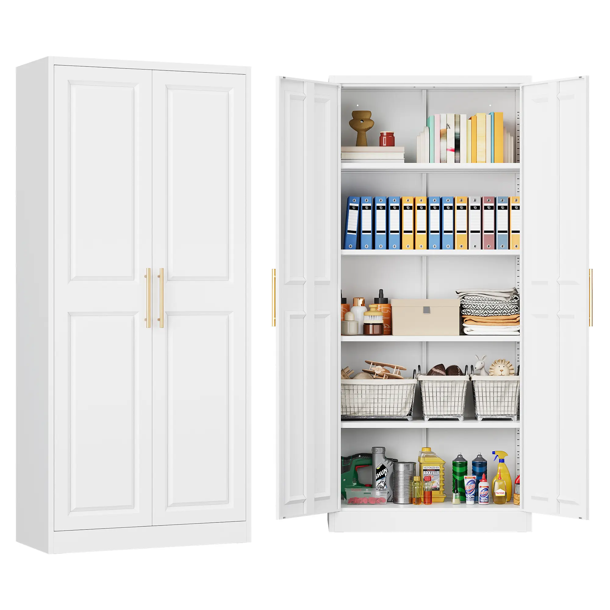 Letaya 71" Tall Storage Cabinet with 2 Door and 4 Adjustable Shelves, Wide & Deep Kitchen Pantry Cabinet, White Metal Cabinets,Large Cupboard for Home,Kitchen,Laundry