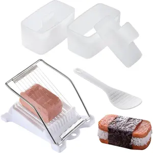2PCS Spam Musubi Press Mold Kit, Spam Musubi Mold with Meat Spam Slicer and Rice Paddle, Create Authentic Hawaiian Musubi at Home, Great for Personal Use and Hawaii Restaurant
