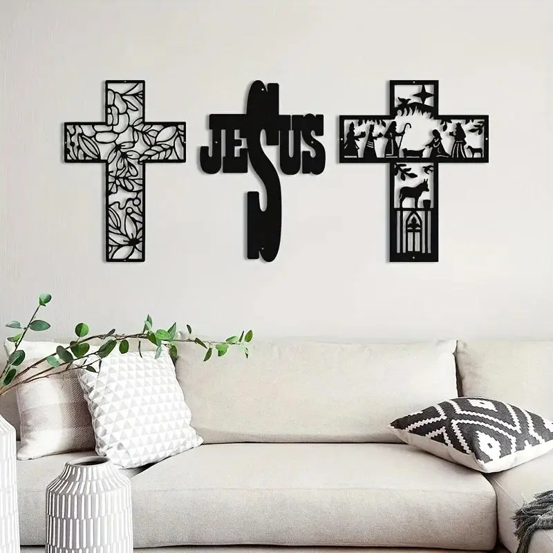 Christian Cross Wall Decor Metal Art for Living Room Bedroom Home Interior Decorations