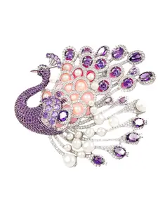 Luxury French Peacock Brooch with Copper, Elegant Zircon and Natural Pearl, Perfect Gift for All Seasons, Ideal for Parties and Dates