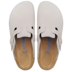 SOFTYOHO Clogs for Women Men, Mules with Arch Support and Adjustable Buckle, Suede Leather Cork Footbed Potato Shoes Footwear Boy Comfort Nail