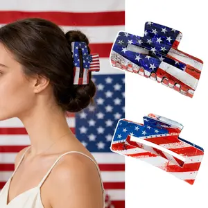 American Flag Hair Claw Clip — Medium-Sized Square Ponytail Holder, Back-of-Head Updo Clip, Shark Clip, and Festive Hair Accessory for Independence Day