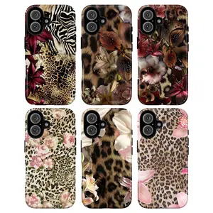 Luxury Leopard Floral Phone Case – Fashion Glam Phone Cover for iPhone 17 16 15 14 13 12 11 Pro Max & SS Galaxy S21–S25 | Dark Feminine Animal Print, Elegant Floral Design | Trendy Girly Aesthetic Gift for Women