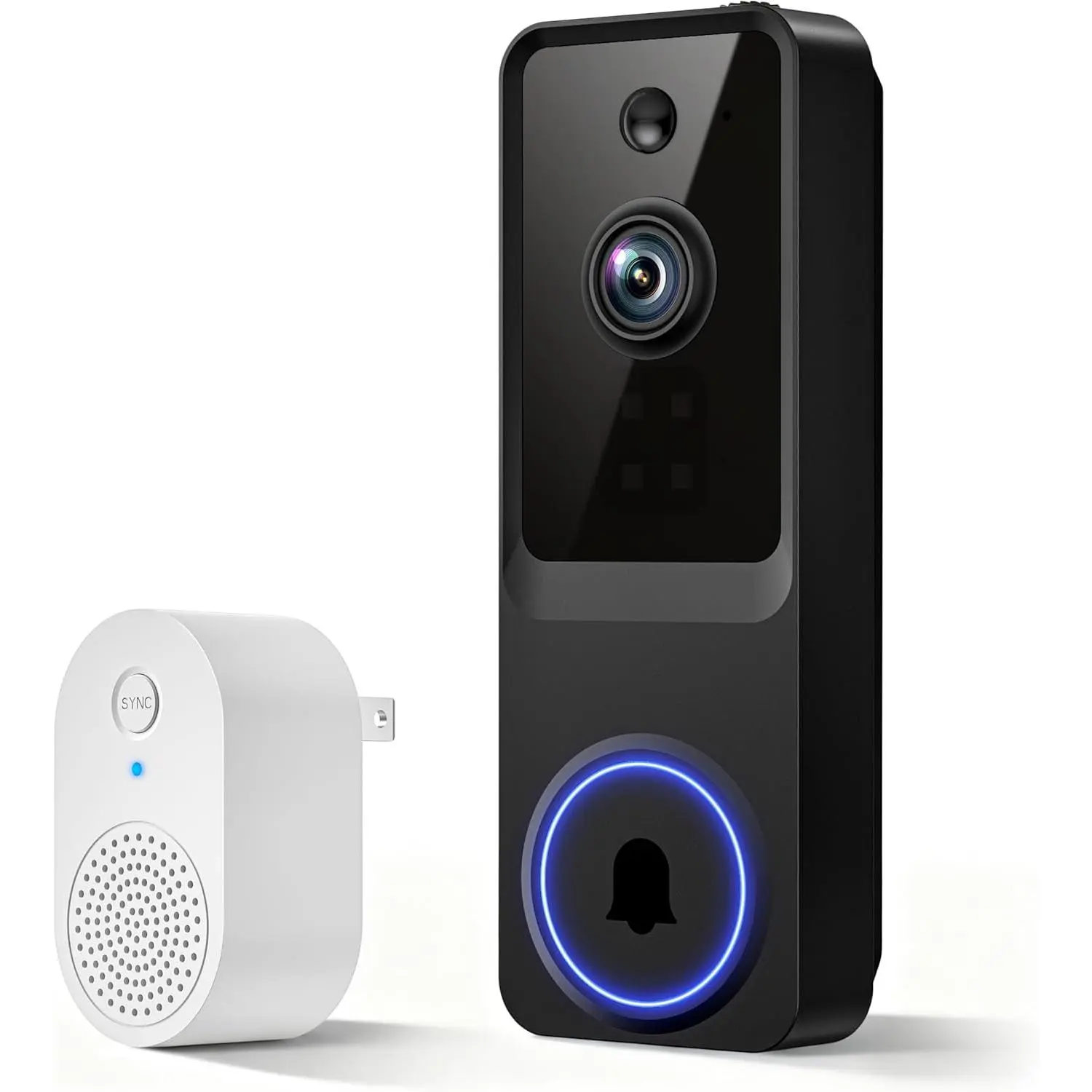 1080p wireless video doorbell camera, suitable for home security, with cloud storage, real-time alarm, night vision, indoor and outdoor monitoring, battery power supply and other functions.