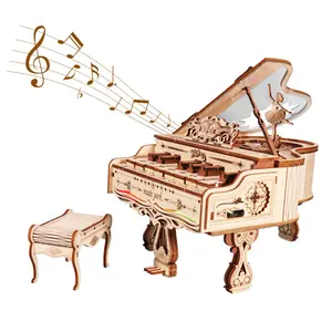 MUSIC PARK 3D Wooden Puzzle Piano Music Box, Handmade Wooden Assembly Model Kit, Playable DIY Craft, Holiday Gift with Gift Ideas for Household Items Decor & Hobbies
