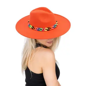Neon Links Fedora Orange - Bright Orange Hat with Colorful Beads and Wide Brim