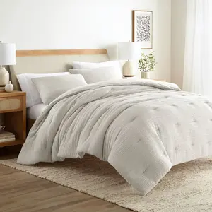 Waffle Textured Comforter Set All Season Down-Alternative Ultra Soft Bedding - Becky Cameron, Dune, King/California King