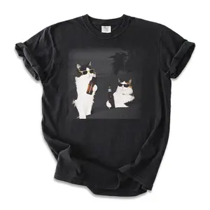 Women's Vintage WACKY CAT Printed Oversized Round Neck T-Shirt & Sweatshirt - Classic Cotton Fabric, Distressed Graphic, High-Quality Print, Casual Breathable Long Sleeve, Unisex Streetwear Daily Top 103004