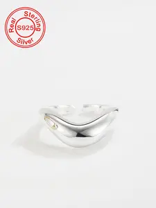 925 Sterling Silver Fashion Wave Design Cuff Ring, Simple Irregular Design Cuff Ring for Women, New Fashion Jewelry for Daily Wear, Trendy All-match & Exquisite Jewelry for Birthday Gift