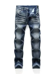 Men's Classic Straight Fit Washed Denim Jeans, Casual Distressed Blue Jeans for Daily Wear