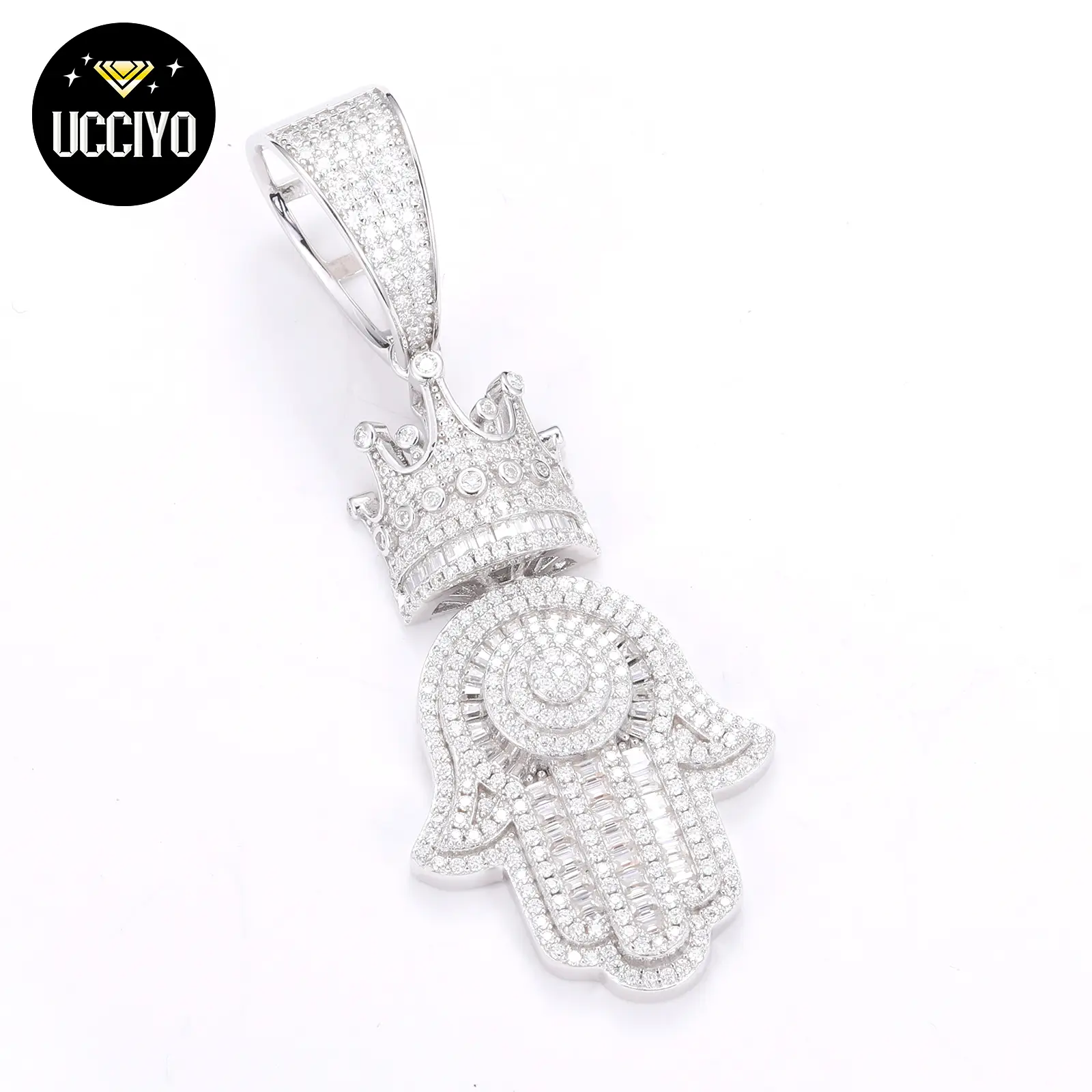 【#P288】Women Fashion Hand Shape Pendant Sterling Silver 925 Synthetic Moissanite Necklace Men Hip Hop Jewelry Gift