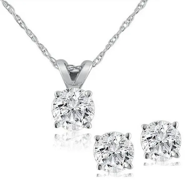 Lab Grown Diamond Solitaire Necklace & Studs Set 5/8 Carat tw 14K White Gold Lab Grown Diamond Solitaire Necklace & Studs Set 5/8 Carat tw 14K White Gold
