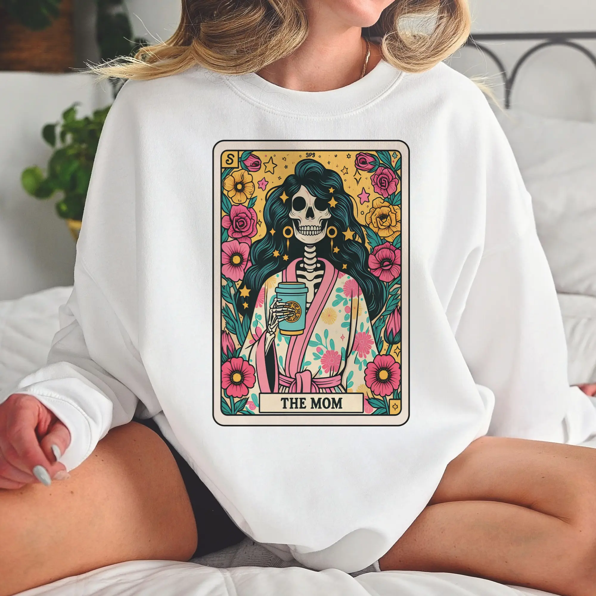Tarot Skeleton Mom Sweatshirts Skull Pullovers Mom Hoodies Rocker Mom Pullovers Floral Skull Sweatshirts Coffee Mom Sweatshirts Womens Motherhood Pullover