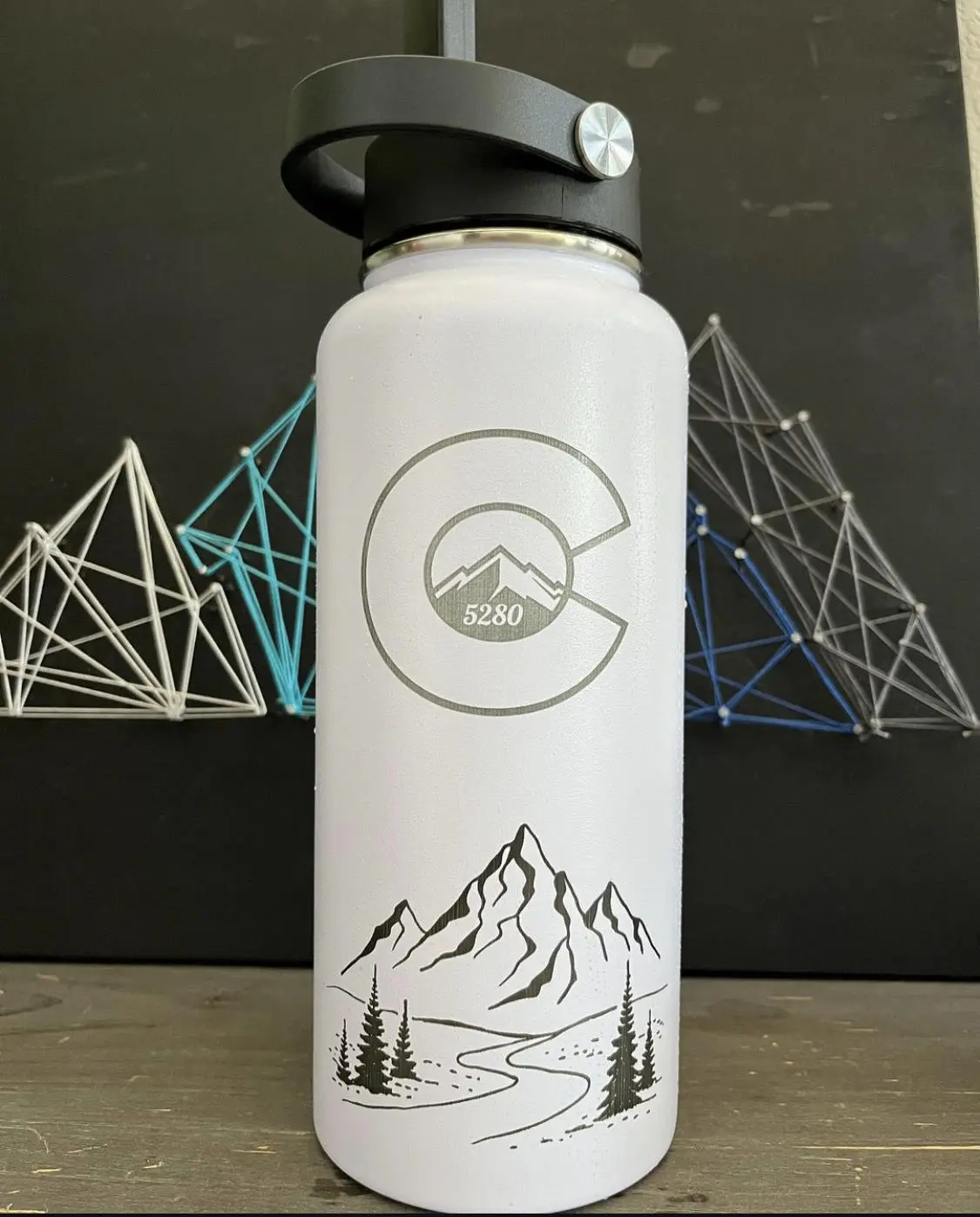 Personalized laser engraved water bottles.